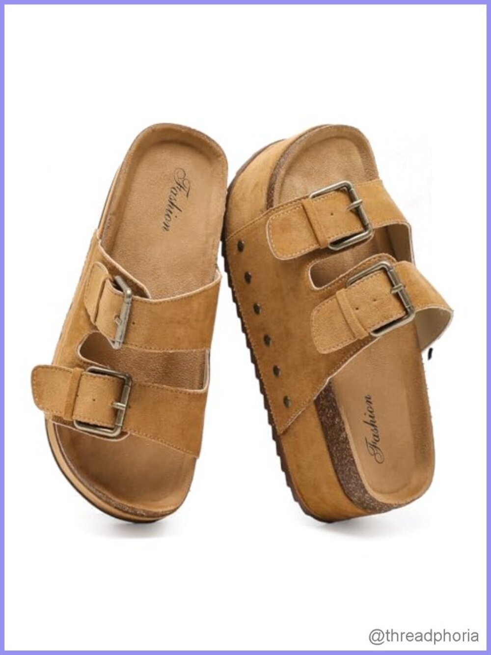 Women's Platform Slides Sandals with Arch Support Wedge Cork Footbed Double